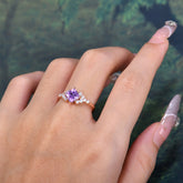 Dainty Princess Cut Amethyst Enagement Ring Vintage Side Stone Ring